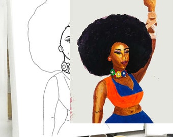 Fist Up Afro Queen Sip and Paint DIY Adult Painting Canvas