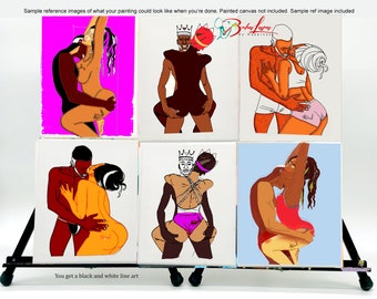 Adult painting Canvas - Erotic Couple DIY Painting Kit - 6 pc Canvas pack -  8 x 10 inches Predrawn Canvas - 24 paint pots