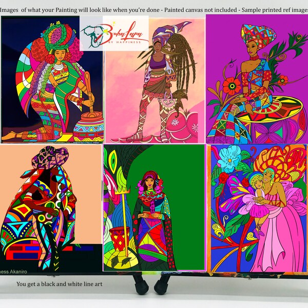 Kit di pittura per donne africane festive - Confezione da 6 pezzi - Tela pre-disegnata 8 x 10 pollici - 18 barattoli di vernice, 3 pennelli, tavolozza con istruzioni