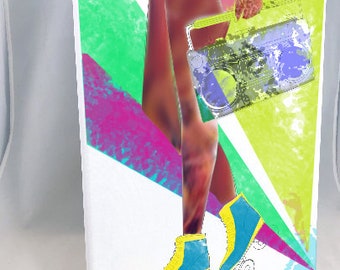 Toile pré-dessinée de fête bricolage des années 80 - Patins à roulettes Hot Legs et Boom Box - Sip and Paint Party Canvas