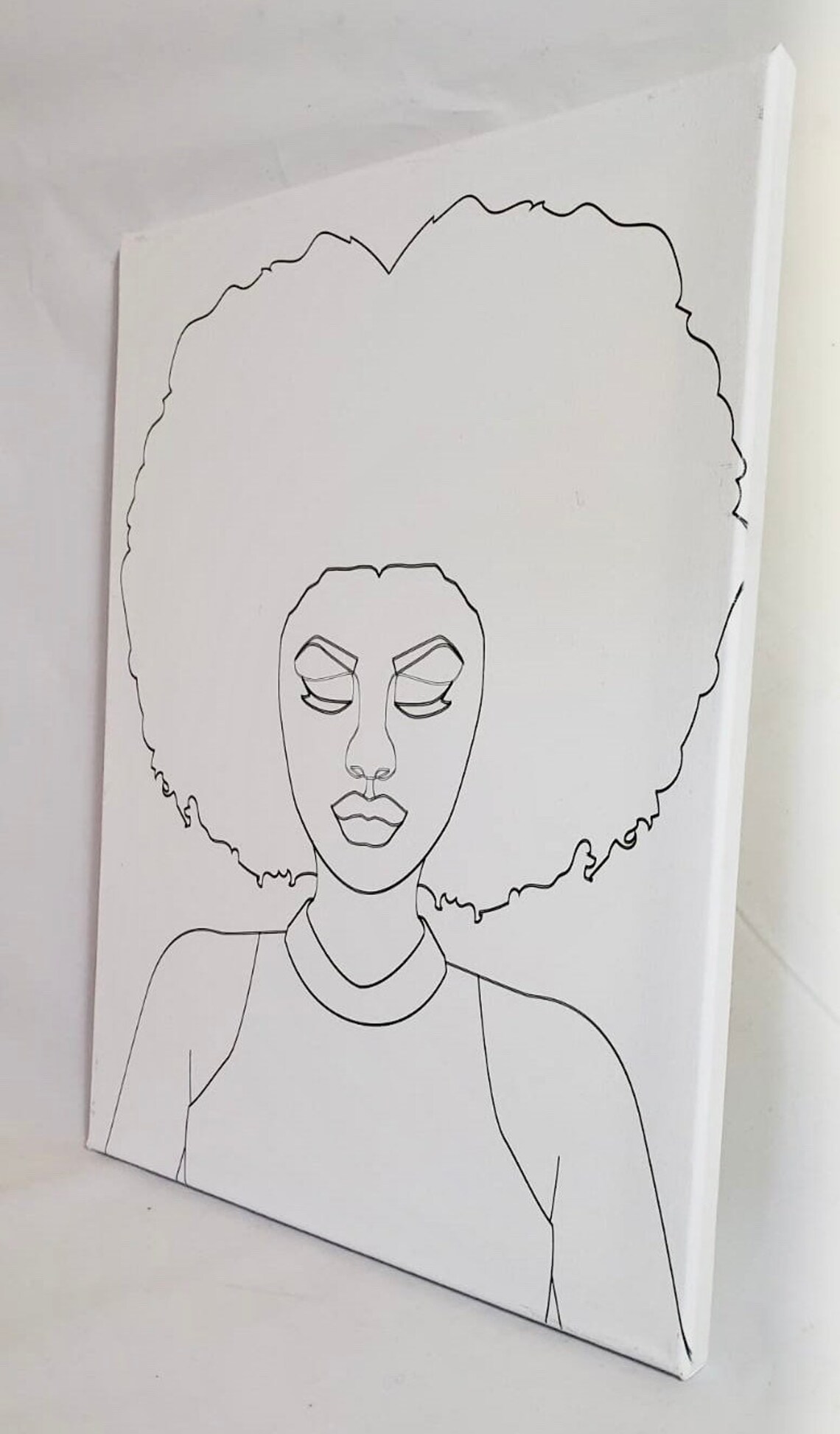 African American Girl Canvas Afro Predrawn canvas Paint | Etsy