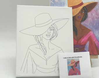Lady in Hat with Locks - Boss Lady - DIY Predrawn Coloring Canvas - African Canvas