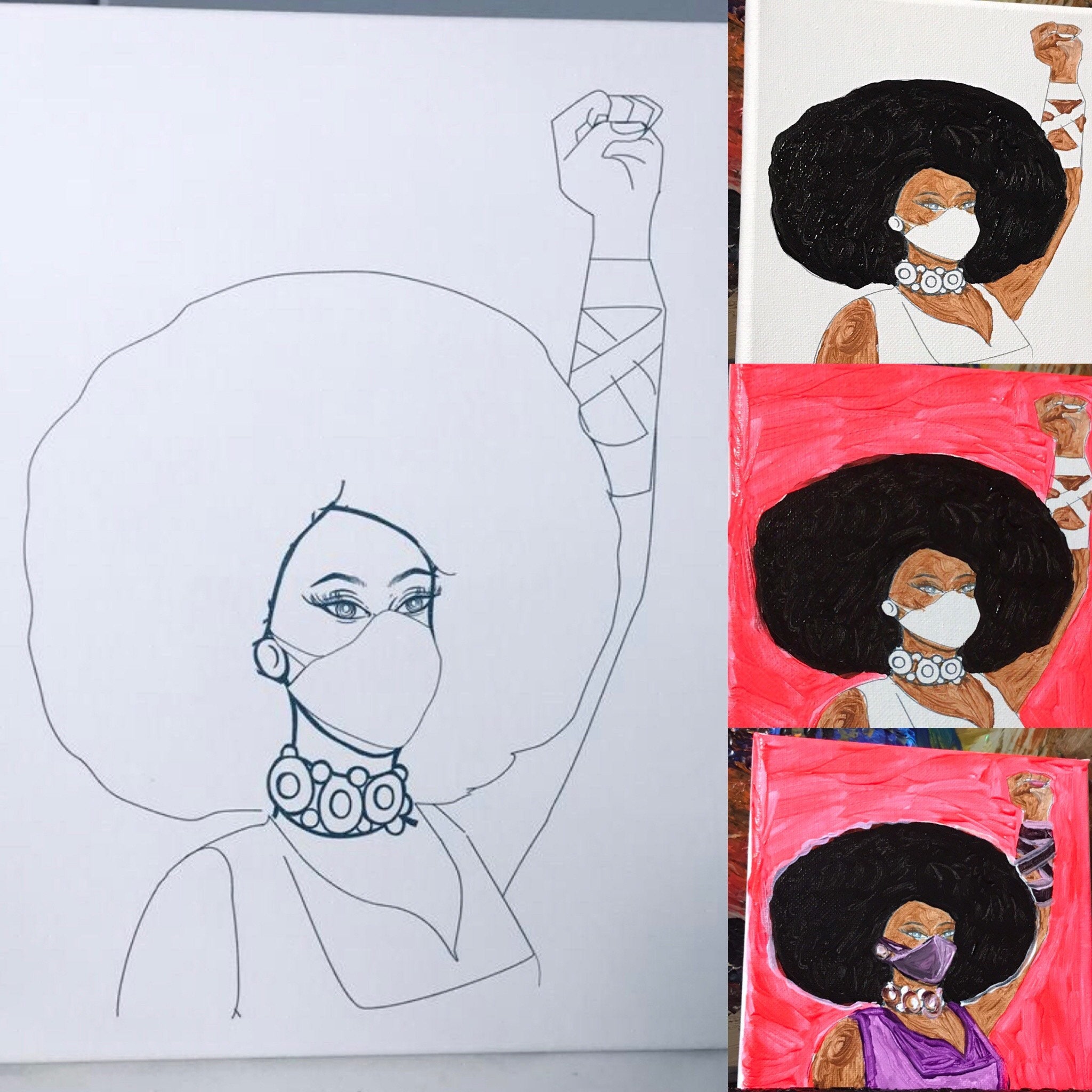 4 PACK 8x10 AFRO QUEEN PAINT PARTY KIT 2 With Paint | Pre Drawn Stretched  Canvas Kit | Birthday Gift | Adult Sip and BLM Party Favor | DIY Virtual