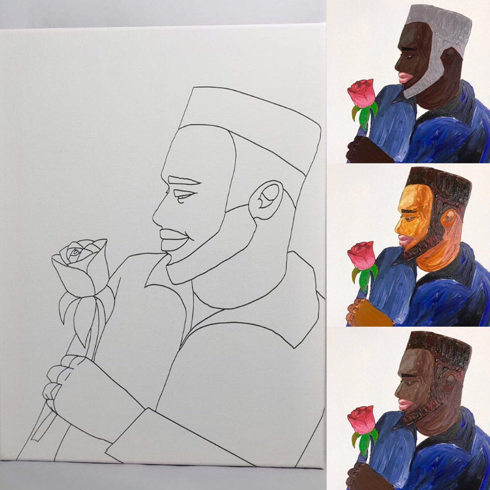 Paint and Sip Canvas Man with Rose BubaLapa Painting Canvas Etsy