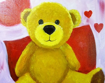 Fluffy Teddy DIY Canvas 12 by 16 inch - Paint Party Ideas - Comment peindre de l'acrylique sur toile