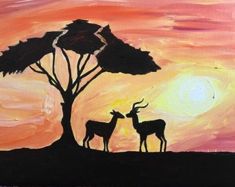 DIY African Safari 12 by 16 canvas with Dears - Antelopes Nature landscape drawings  Painting Kit
