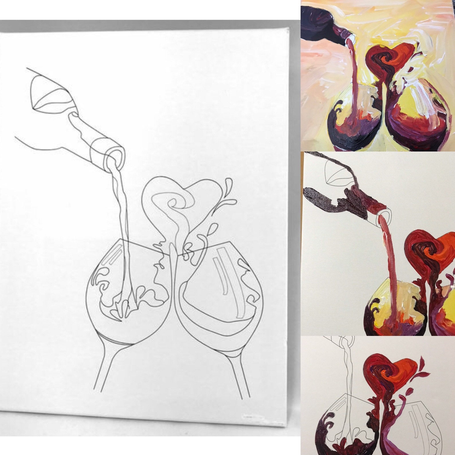 Paint and Sip Wine Glass Drawing Pouring Wine in Two Glasses - Etsy