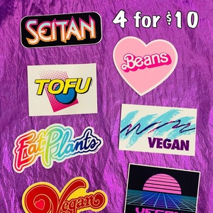 VEGAN STICKER PACK - Pick 4 Vinyl Decals Set Deal - Retro Pop Culture 70s 80s 90s y2k Plant Based Food Foodie Horror Spooky Food - Power Co