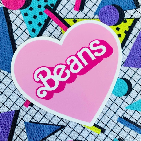 BEANS STICKER - Retro 80s Doll style heart shape stickers - die cut vinyl decal water resistant laptop flask vegan foodie Vegan Power Co