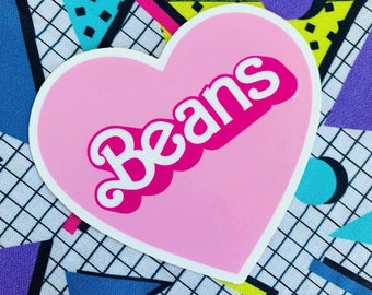BEANS STICKER - Retro 80s Doll style heart shape stickers - die cut vinyl decal water resistant laptop flask vegan foodie Vegan Power Co