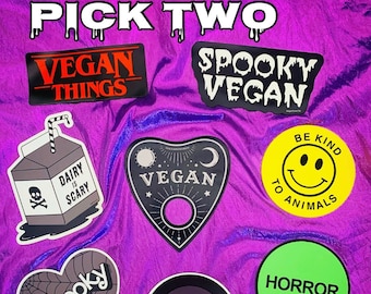 Spooky Vegan Magnet Set - Pick Two Magnets Pack - Horror Halloween Ghost Witchy Goth - thin style metal magnetic decal 80s VHS gothic home