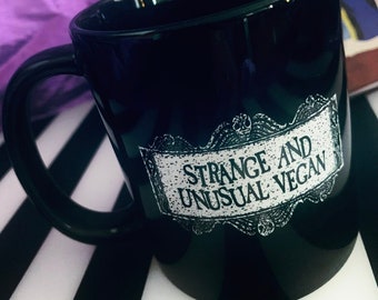 Strange Unusual Vegan Mug - 80s horror movie - spooky goth girl grave momento mori - gothic kitchen home coffee bar ghoul gift - Power Co