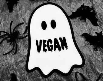 VEGAN GHOST STICKER - Glow in the Dark Ghostie Vinyl Decal - Glowing Plant Based Ghoul Goth Paranormal Haunted Horror Halloween - Power Co