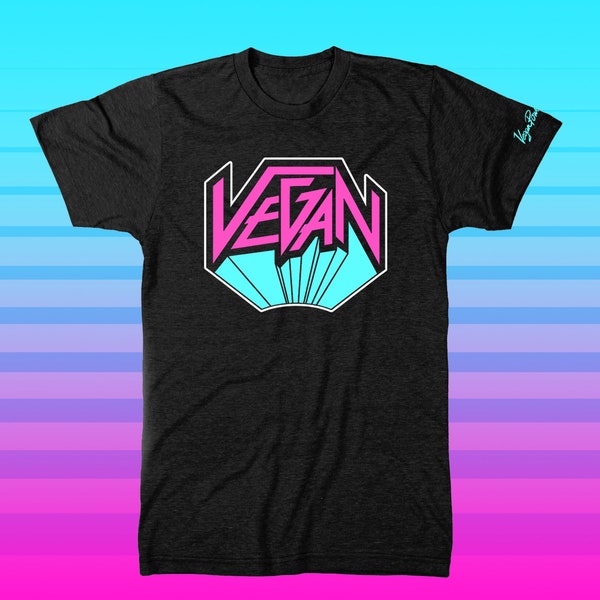 VEGAN METAL TEE - Vegan Power Co original logo T Shirt - rocker alt metalhead 80s rock Glam band style Veganism plant strong workout fitness