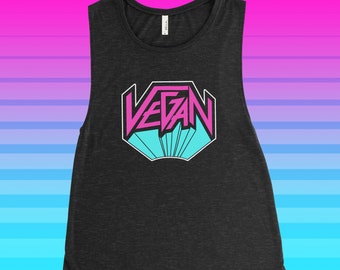 VEGAN METAL TANKTOP - Retro 80s Muscle style tank top - 1980s style Rocker Metalhead Alt glam rock band style logo shirt gift - Power Co