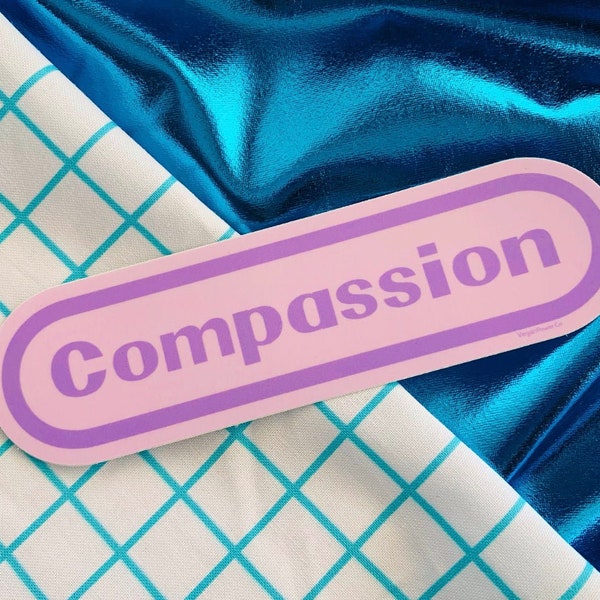 COMPASSION STICKER - Pastel Retro Video Game style Vegan Vinyl Decal - Kawaii Gamer Plant Based 80s 90s Stickers Compassionate - Power Co