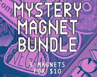 MYSTERY MAGNETS  BUNDLE - Grab Bag  Magnet Pack - thin style magnetic decals - Choose Vegan or Spooky - Blind Bag Plant Based Foodie Goth