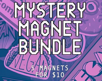 MYSTERY MAGNETS  BUNDLE - Grab Bag  Magnet Pack - thin style magnetic decals - Choose Vegan or Spooky - Blind Bag Plant Based Foodie Goth