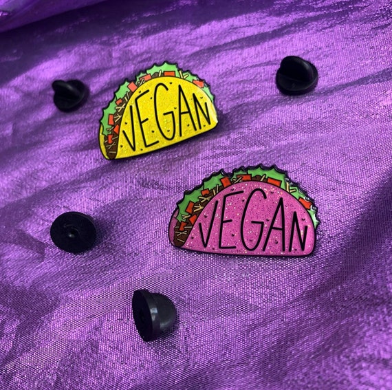 VEGAN PINK TACO Glitter Enamel Pin 