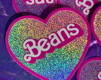 BEANS Heart Sticker – Retro 80s 90s Holographic Glitter - Water Resistant Vinyl Decal - Vegan Power Co