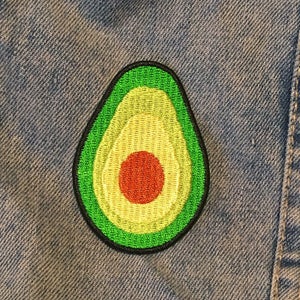May include: Green, yellow, and orange embroidered avocado patch. The patch is perfect for adding a fun touch to denim jackets, bags, or other fabric items.