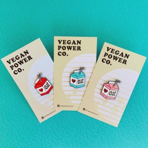 PIN DE LEITE DE AVEIA - crachá retrô de caixa de leite - escolha glitter ou não vegano à base de plantas não lácteas kawaii - Vegan Power Co