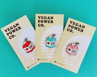 OAT MILK PIN - retro milk carton badge - choose glitter or non - vegan non dairy plant based kawaii - Vegan Power Co