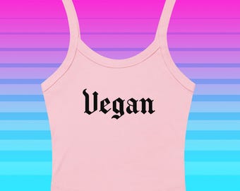 Camiseta sin mangas vegana de microcanalé estilo gótico - Camiseta corta elástica rosa, gris o blanca - Gótica, espeluznante, rockera, metal - Vegana Power Co