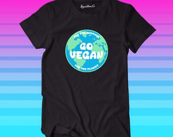 GO VEGAN TEE - For the Planet For the Animals - Earth unisex cotton t shirt - climate world environmental eco activist activism - Power Co