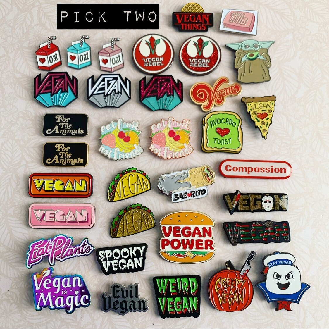 VEGAN PIN DEAL: Buy 2 & Save - Two Enamel Pins Per Set - write your c…