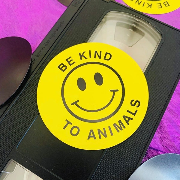 VEGAN MAGNET - Be Kind To Animals retro magnetic refrigerator decal - 80s 90s VHS tape style Be Kind Rewind thin metal style gift