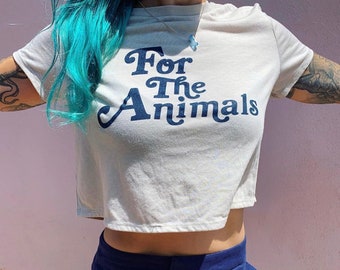 VEGAN Crop Top - For the Animals BoHo Cropped Tee Shirt - Women's Tshirt 70s 80s Retro Plant Based Babe Ethical Veganism gift Vegan Power Co