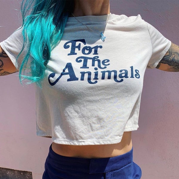 VEGAN Crop Top - For the Animals BoHo Cropped Tee Shirt - Women's Tshirt 70s 80s Retro Plant Based Babe Ethical Veganism gift Vegan Power Co