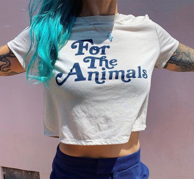 VEGAN Crop Top For the Animals BoHo Cropped Tee Shirt Women/'s Tshirt 70s 80s Retro Plant Based Babe Ethical Veganism gift Vegan Power Co