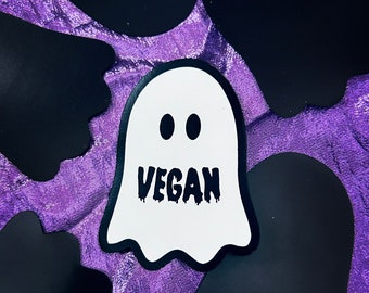 VEGAN GHOST MAGNET - Ghostie Magnetic Decal - thin style car fridge magnets - Spooky Haunted Goth Gothic Spirit home kitchen gift - Power Co