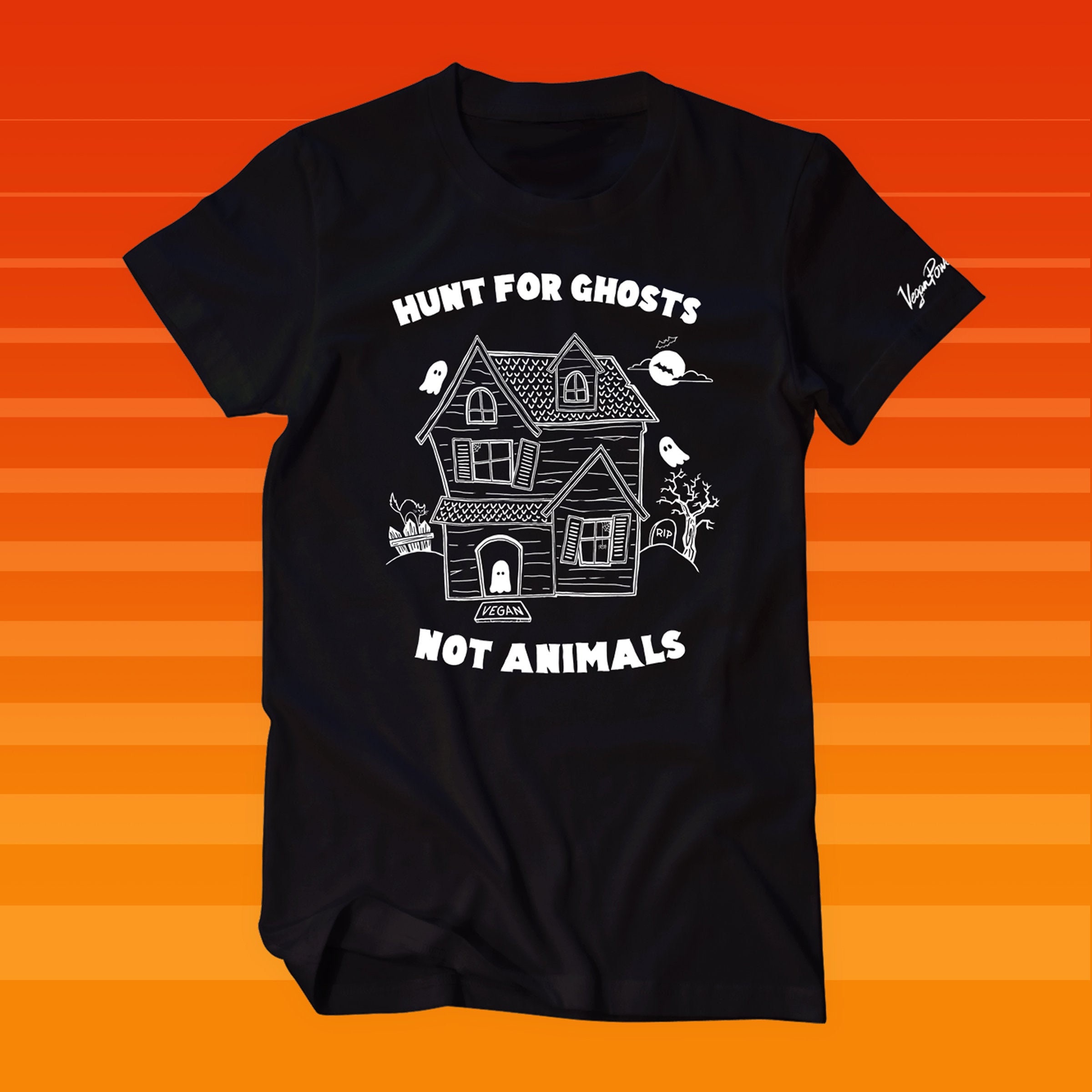 VEGAN T SHIRT - Haunted House Unisex Black Tee - Halloween Horror Hau…