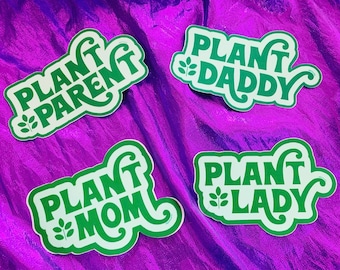 PFLANZENPARENT Aufkleber - Wählen Sie Mama Papa Dame oder Elternteil - 70er 80er Retro Stil Vinyl Aufkleber Aufkleber Pflanzenliebhaber Garten - Vegan Power Co