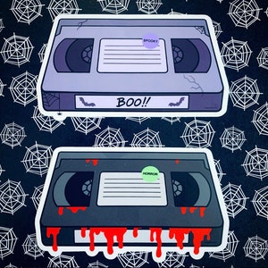 Spooky VHS Stickers - Horror Movie Fan vinyl decals - retro 80s 90s VCR video rental tapes tapehead - Scary Movies film fan blood drip gift