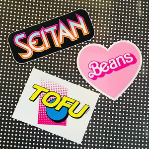 VEGAN STICKER SET - Plant Based Proteins - Tofu Seitan Beans water resistant vinyl stickers pack - 80s 90s logo style decals foodie Power Co image 2