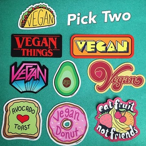 Vegan Magnet Set - Pick Two thin style magnetic decals - Veganism Plant Based Food Foodie Spooky - fridge car magnets pack gift - Power Co