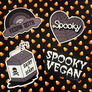 VEGAN SPOOKY MAGNETS - Die Cut Magnetic Decals thin style car fridge magnet - Dairy is Scary Goth Cobweb Ghost Halloween Witch Plant Based