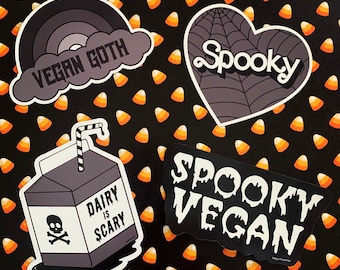 VEGAN SPOOKY MAGNETS - Die Cut Magnetic Decals thin style car fridge magnet - Dairy is Scary Goth Cobweb Ghost Halloween Witch Plant Based