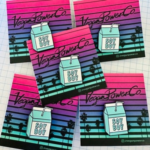 SOY BOY PIN - vegan humor retro milk carton enamel pins badge - non dairy plant based beta cuck humour meme vegan man guy gift - Power Co