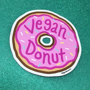 VEGAN DONUT MAGNET - Pink Sprinkle Doughnut magnetic decal - kawaii veganism vegetarian flair - vegan snacks treats sweets - vegan power co