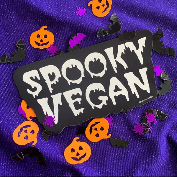 SPOOKY VEGAN MAGNET - Halloween Die Cut Magnetic Decal - thin style car fridge magnets - Goth Ghost Vamp creepy scary gift - Vegan Power Co