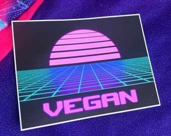 VEGAN VAPORWAVE STICKER - 80s Computer Techno Lap Top Water Bottle Bumper Decal - 1980s logo veganism Tron vapourwave gift - Vegan Power Co