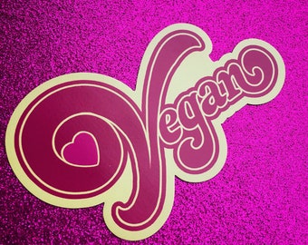 VEGAN HEART MAGNET - 70s rock style logo magnetic fridge decal - retro 1970s 1980s rocker - veganism home gift - Vegan Power Co