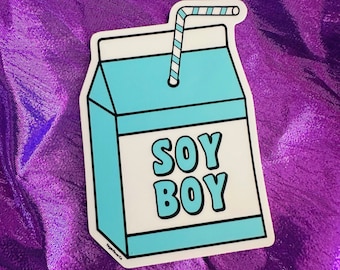 SOY BOY STICKER - Milk Carton vinyl decals Soymilk Vegan meme humor Non Dairy Anti Dairy Man Femboy girl femme masc gender pride - Power Co