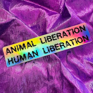 Animal Liberation Human Liberation - Holographic Vinyl Sticker Intersectional Vegan Collective Liberation Anti Speciesism Activist Power Co