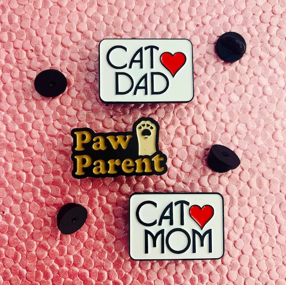 CAT PARENT PINS - Choose Cat Mom Cat Dad or Paw Parent - 70s 80s retro style enamel pin - Kitty Fur Baby Mama Mum Daddy Pet Owner Vegan gift
